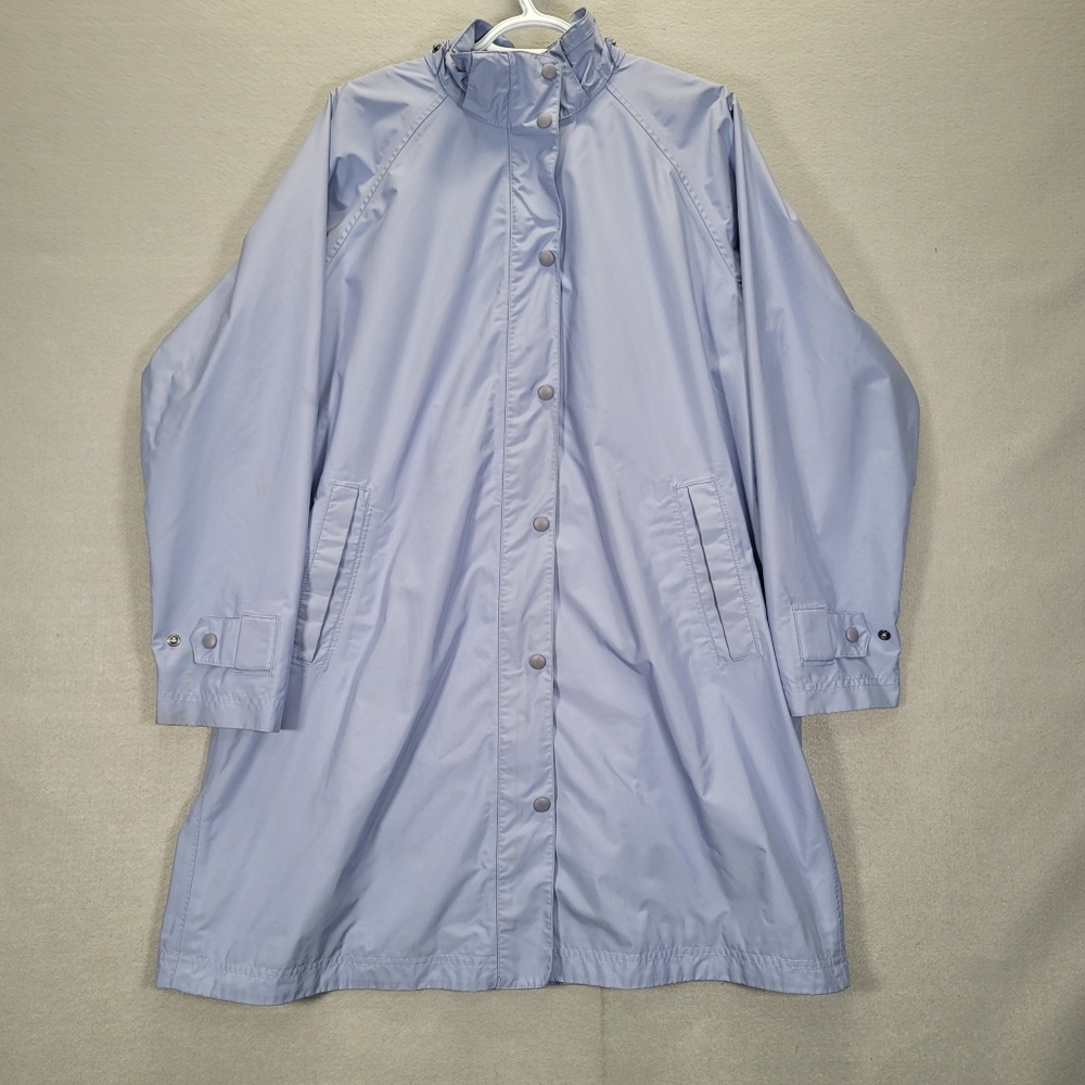 Womens LL Bean Large Zipper Button Front 3/4 Length Rain Coat Jacket 0 CCD8